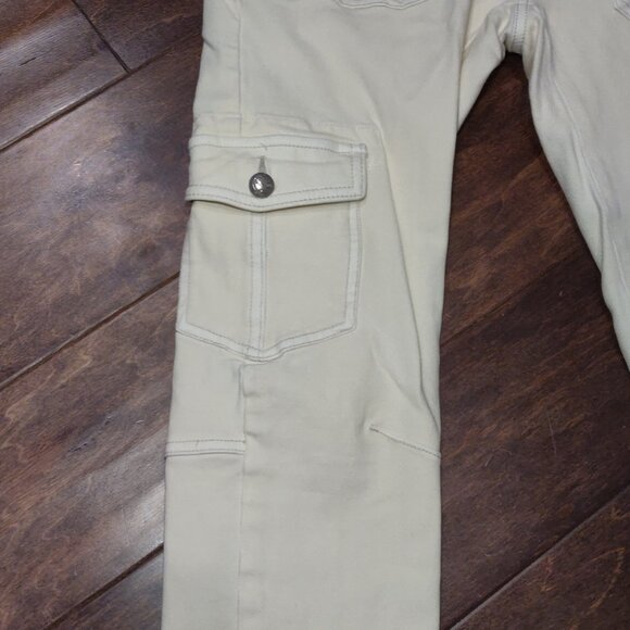 Free People Cream Denim Skinny Utility Cargo Jeans Button Fly Frey Hem S… - Picture 6 of 10